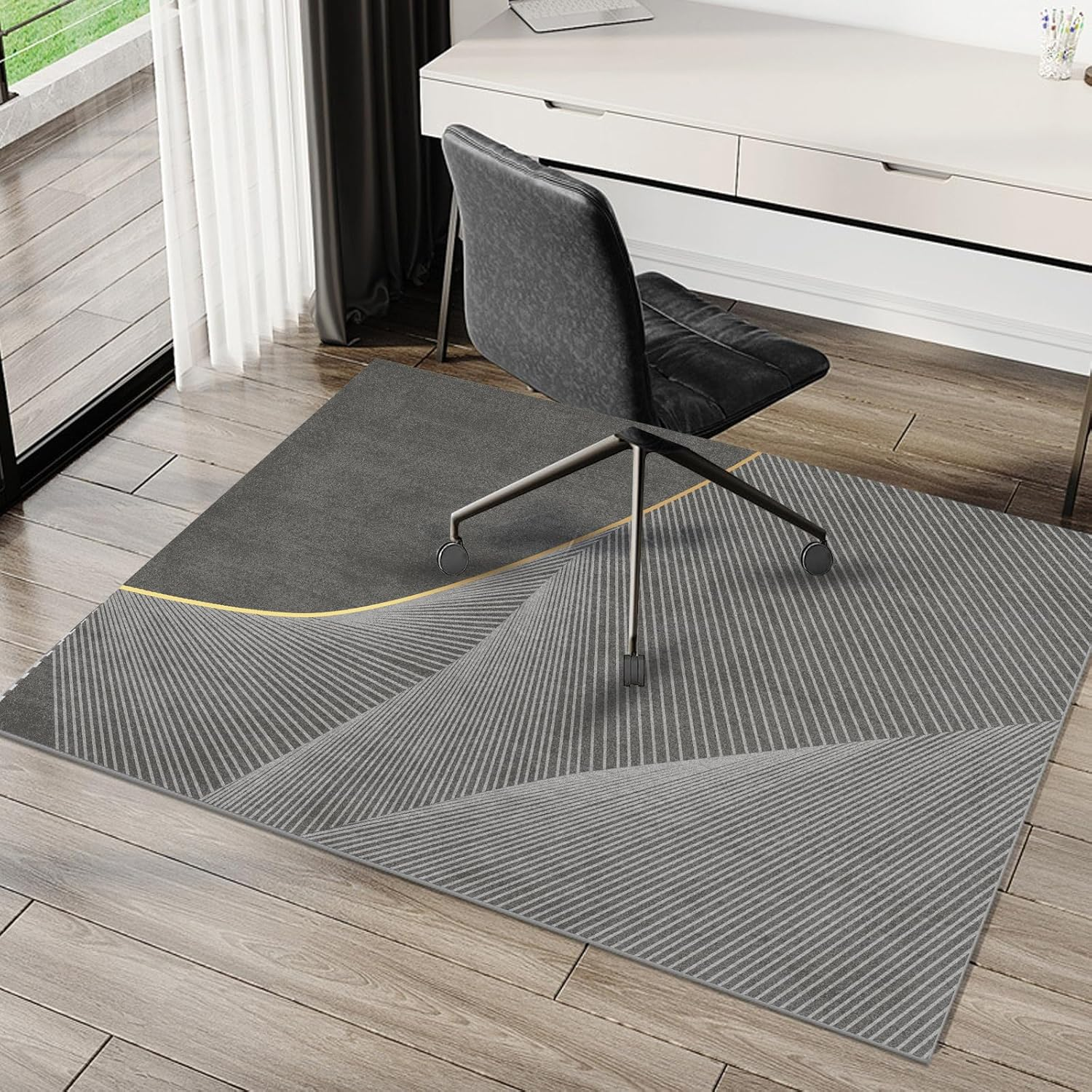 Office Chair Mat for Hardwood Floors, 120X100Cm Anti-Slip Desk Chair Mat, Highly Quality Computer Chair Mat for Rolling Chair, Multi-Purpose Floor Protector for Home Office-Blackgold