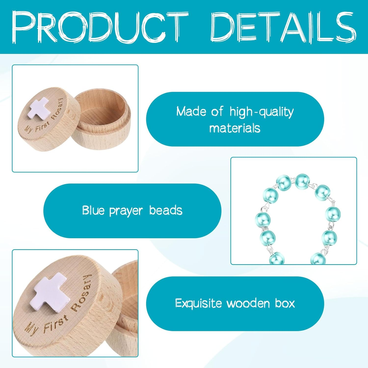 Baptism Gifts for Boys, Baby Boy Gifts, Baby Girl Gift 1St Birthday, Baptism Keepsake Box, Wooden Rosary Jewelry Box, with My First Rosary Engraving, Organizer for Communion and Home Decor image number 1