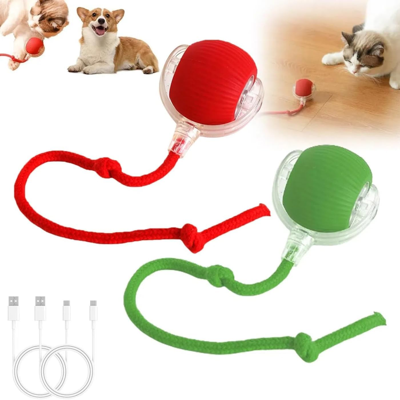 2PCS Interactive Cat Toy,Upgrade Interactive Cat Dog Toys Ball Fast Rolling,Self-Playing Automatic Moving Kitten Toys for Cats,Durable and Safe Material,360&deg; Smart Automatic Rolling Ball (Red+Green) image number 1
