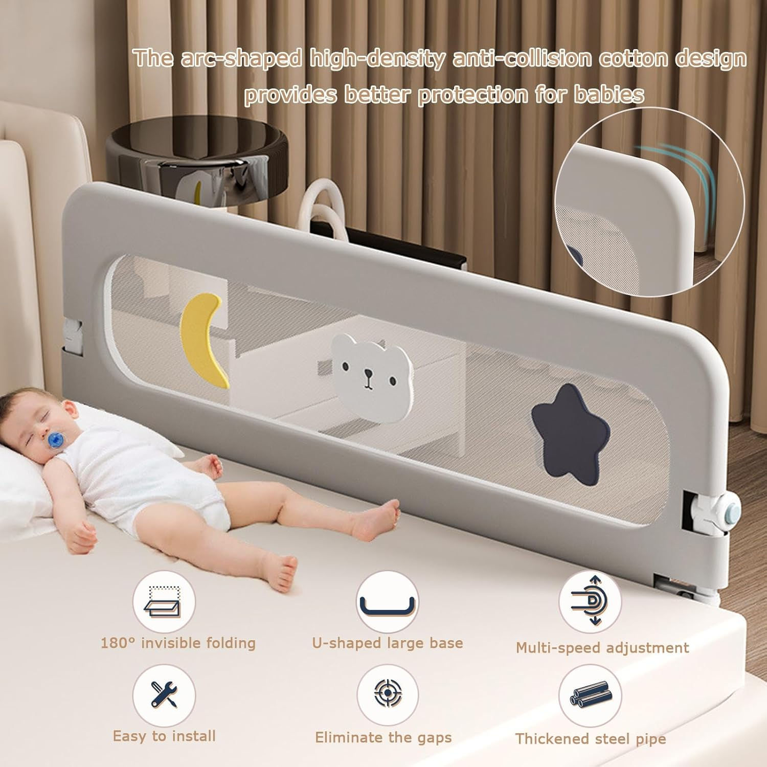 U Type Toddler Bed Rails, Folding Baby Bed Guard for Kids, Adjustable, Safety, Convenient Bed Rails, Guard Rail for Twin