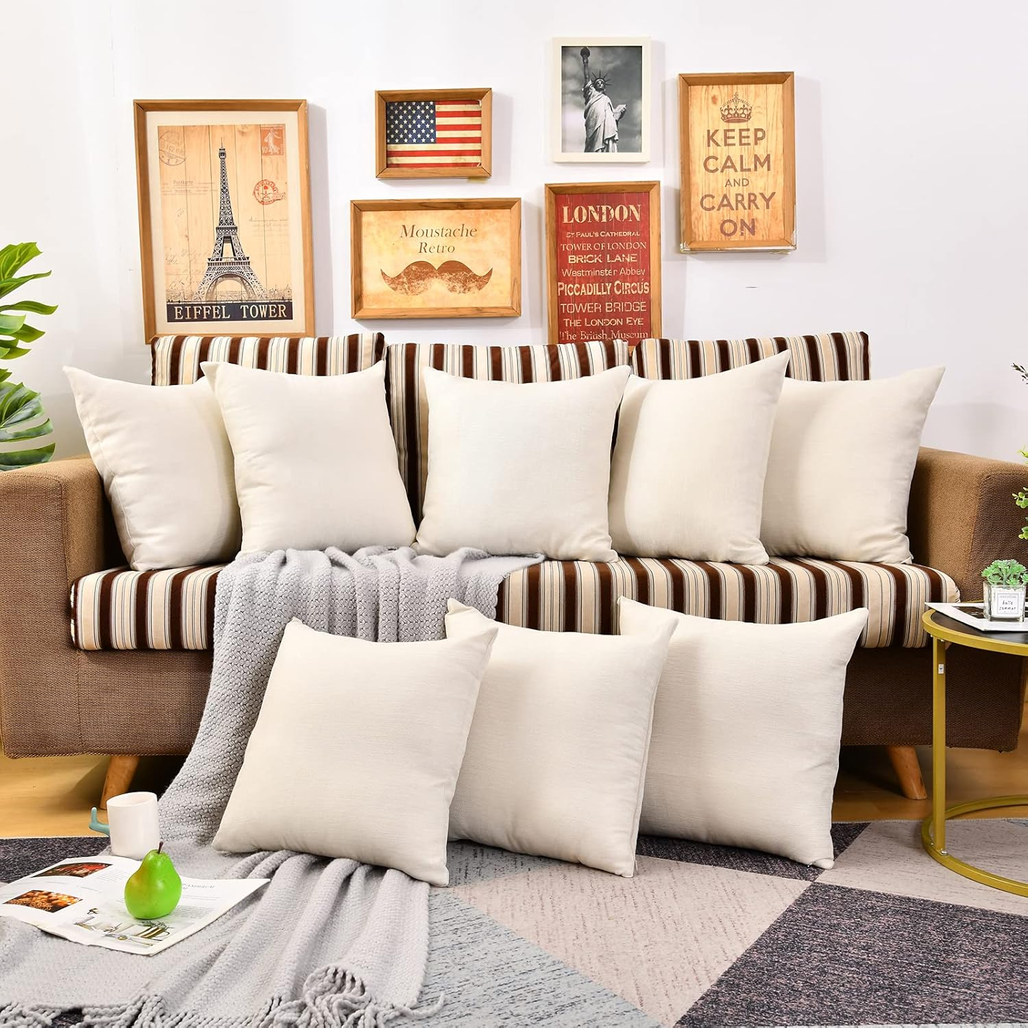 Throw Pillow Covers Bulk Linen Blank Couch Cushion Pillow Case for Vinyl Sublimation HTV Ironing Craft Embroider Decoration 18 X 18 Inch Beige Set of 8