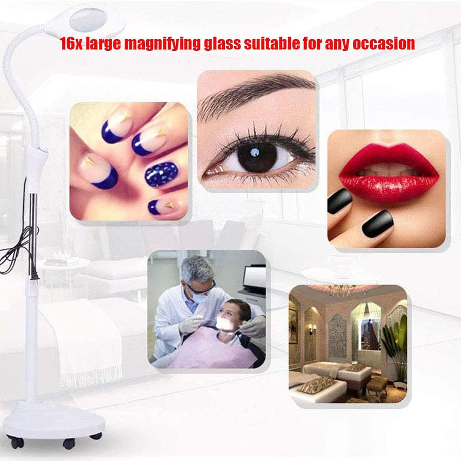 LED Floor Standing Magnifying Lamp, Magnifying Glass Lamp, with Rolling Floor Stand Magnifier Floor Cold Light Magnifier for Embroidery Adjustable Arm Adjustable Beauty XXZ image number 1