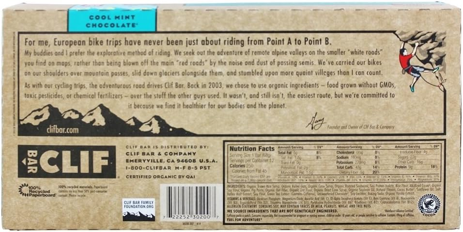 Clif Bar - Organic Energy Bars Box Cool Mint Chocolate - 12 Bars