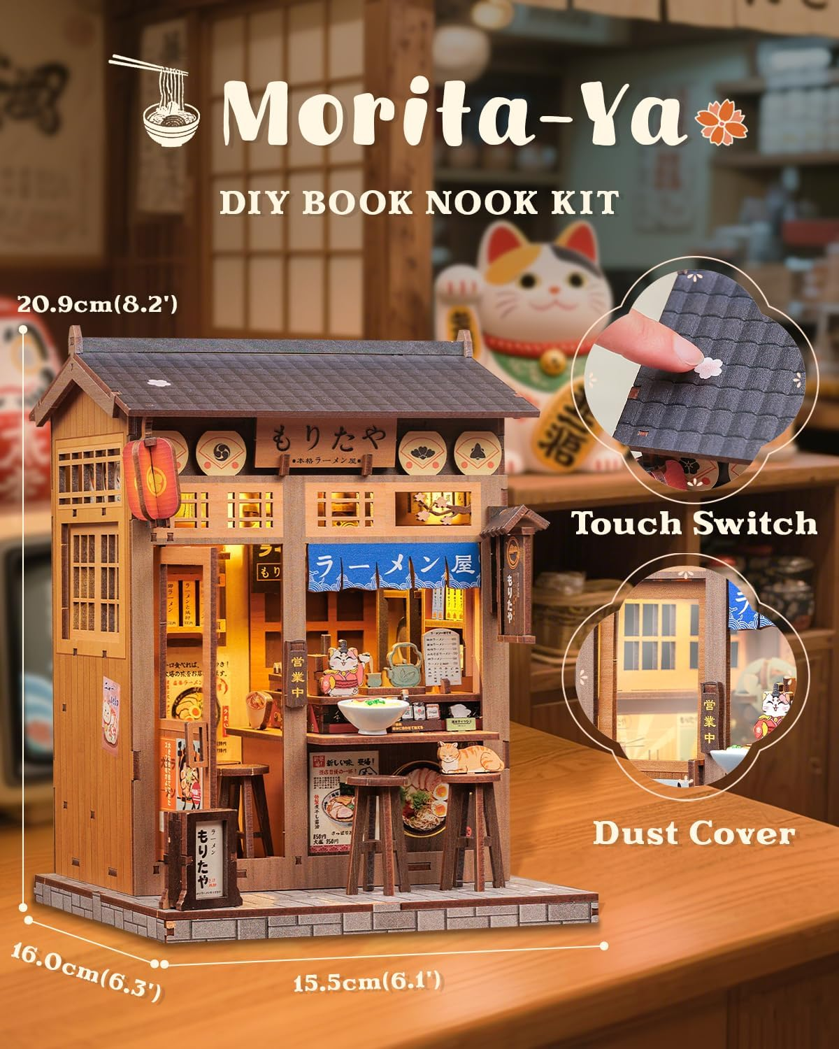 CUTEBEE Book Nook Kit - DIY Miniature House Dollhouse Kit for Adults and Teens, Booknook Tiny Japanese House Bookshelf Decor 3D Wooden Puzzle, Gifts for Family, Friends (Morita-Ya) image number 6