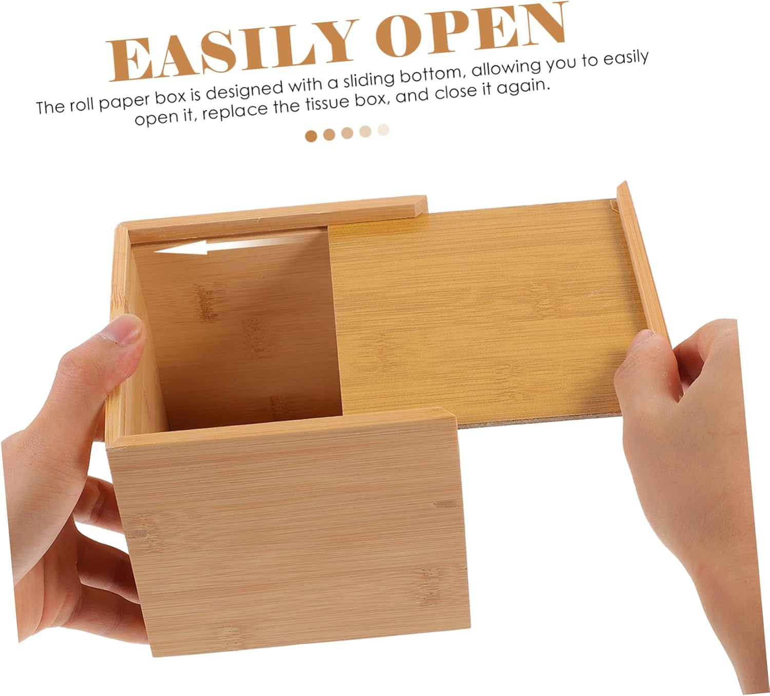 MAGICLULU Wooden Square Roll Paper Tissue Box Holder Sliding Base, Desktop Tissue Storage Dispenser for Living Room and Bathroom image number 3