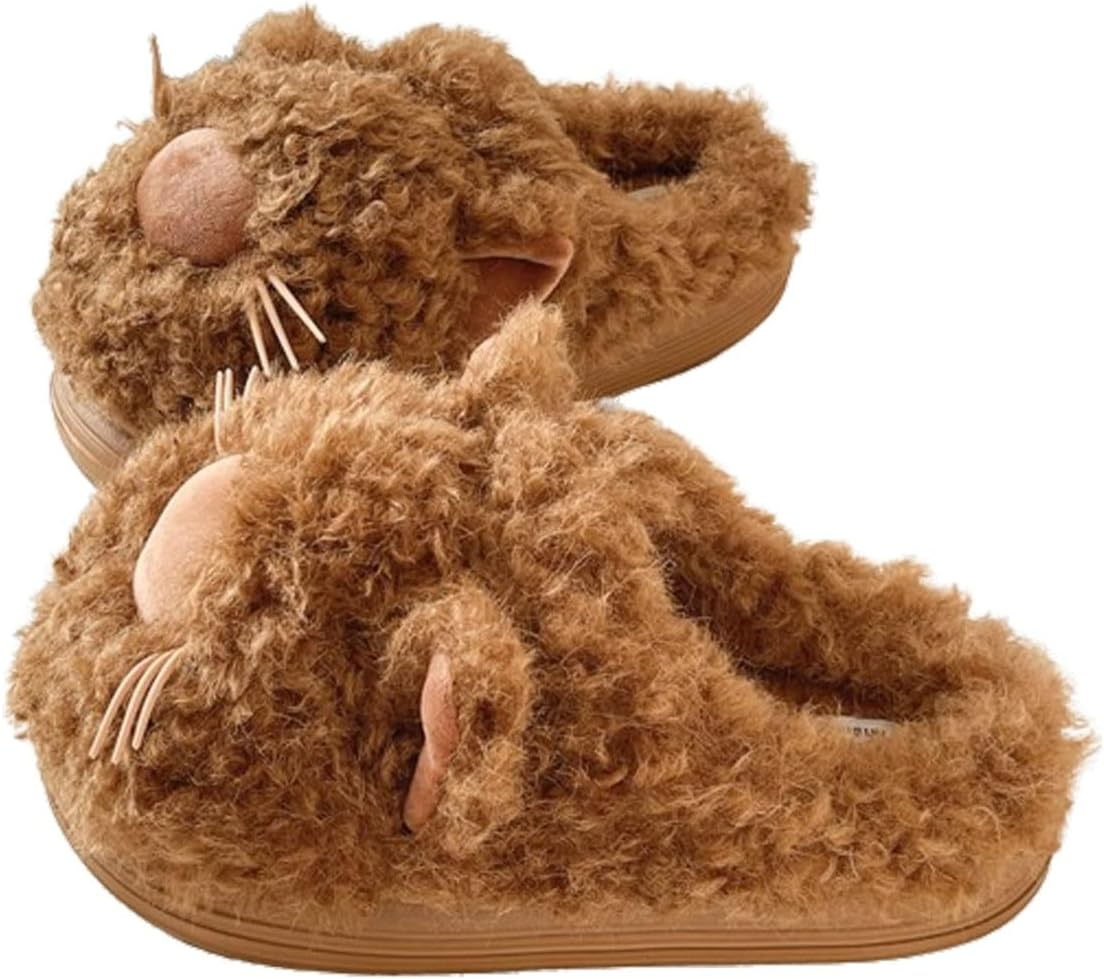 Women'S Cute Fuzzy Cat Slippers Comfy Plush Warm Fun Plush Home Shoes Fluffy Faux Fur Kawaii Cartoon Animal House Slides