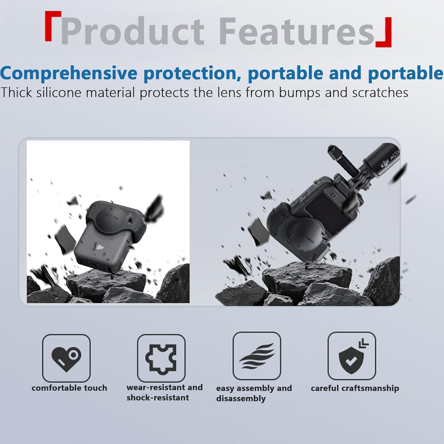 T Tersely Silicone Protective Case and Lens Cap for DJI OSMO 360, Sports Camera Body Frame Sleeve Accessories, Anti-Slip Anti-Scratch Protector Cover