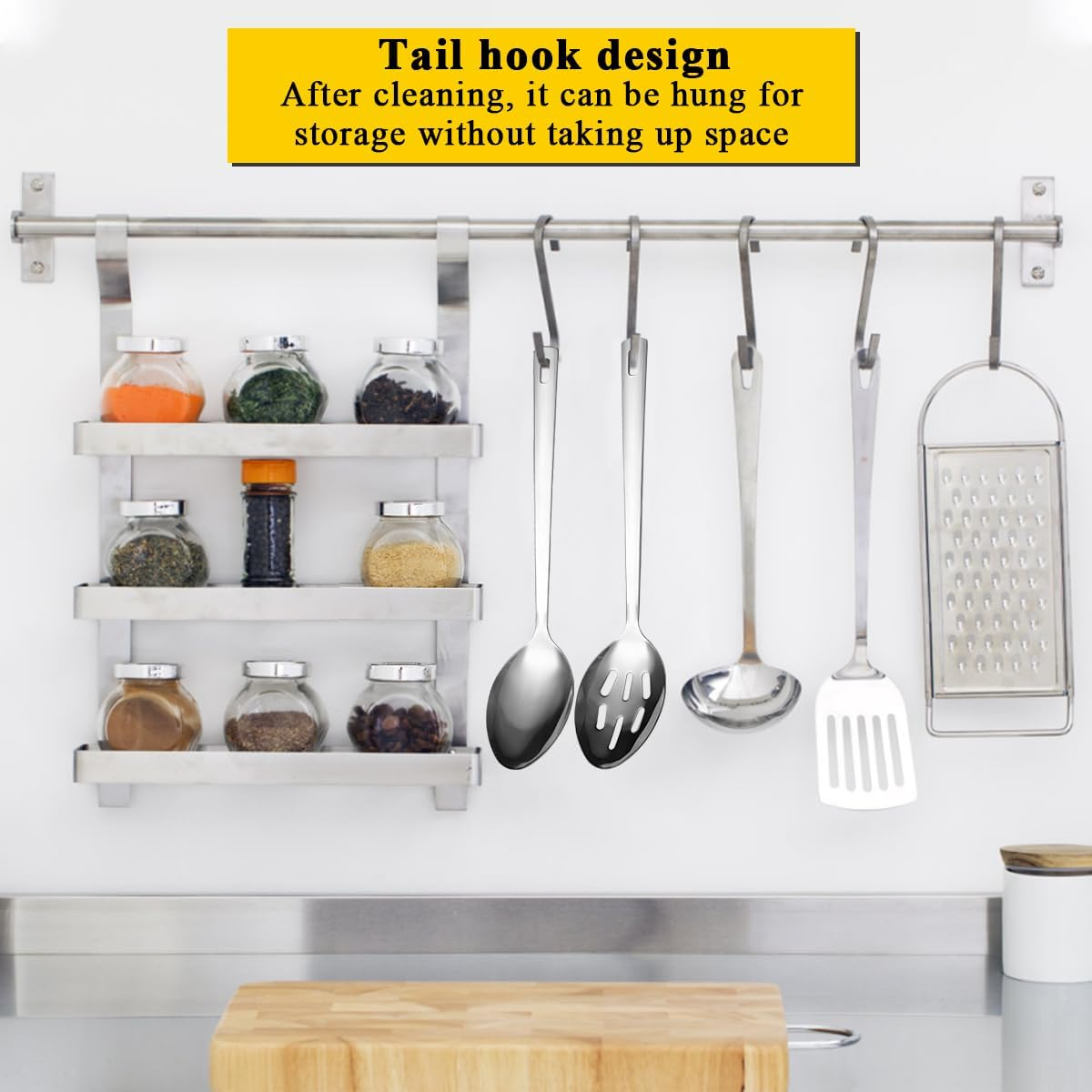 Kyraton Cooking Spoons Pack of 2, Kitchen Utensils, Serving Spoon, Cooking Utensils, Stainless Steel Kitchen Utensils for Frying, Mixing, Serving, Draining, Turning and Stirring. image number 5