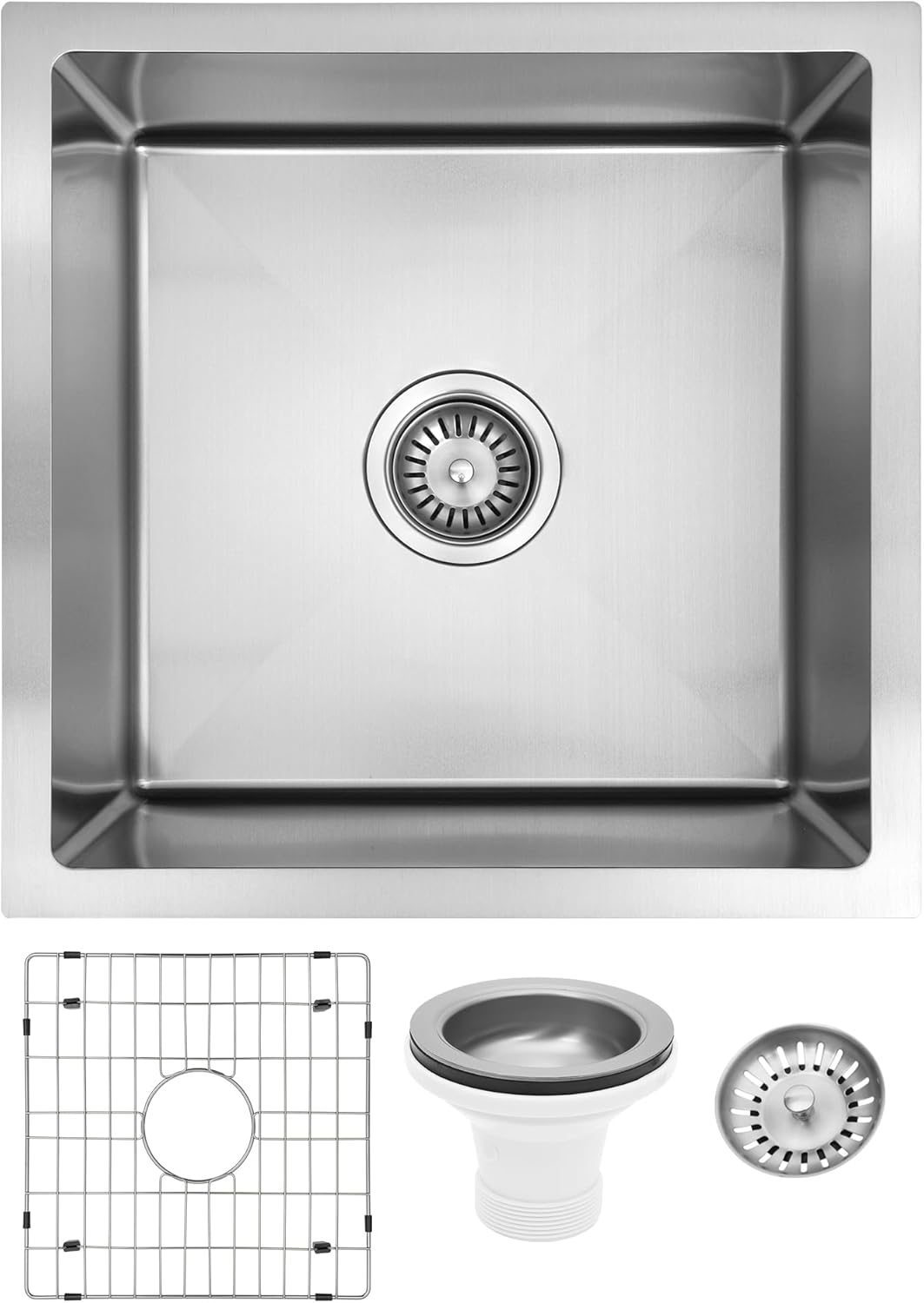 Kitsitchen Kitchen Stainless Steel Sink 45X45X23Cm Silver Single Bowl Basin Sinks Handmade, Home Laundry with Waste Drainer &Grid under Mount R10 Corners image number 4