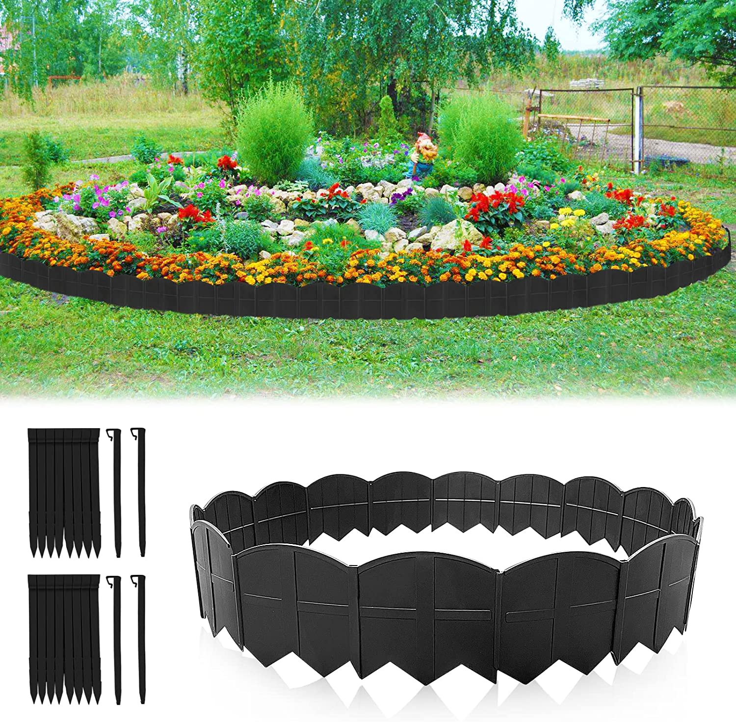 Vashly 20 Pcs 10.17Ft X5.9 H with 20 Spikes No Dig Plastic Lawn Garden Edging Border Landscape Edging Kit, for Outdoor Patio Pathway,The Yard,Lawn Garden Flower Bed Border Edging