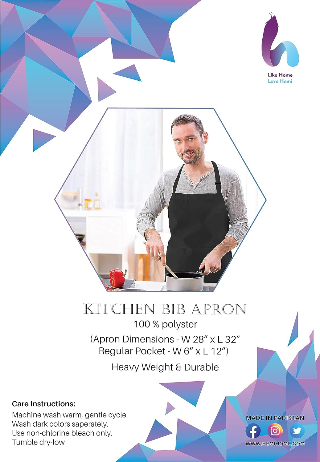 Hemi Home Bib Apron Adults Kitchen Chef Apron with Adjustable Neck Belt and 2 Pockets (Black) Women Men, 2 Colors, Chef, Kitchen, Home, Restaurant, Cafe, BBQ Grill Kitchen Cooking, Baking image number 2