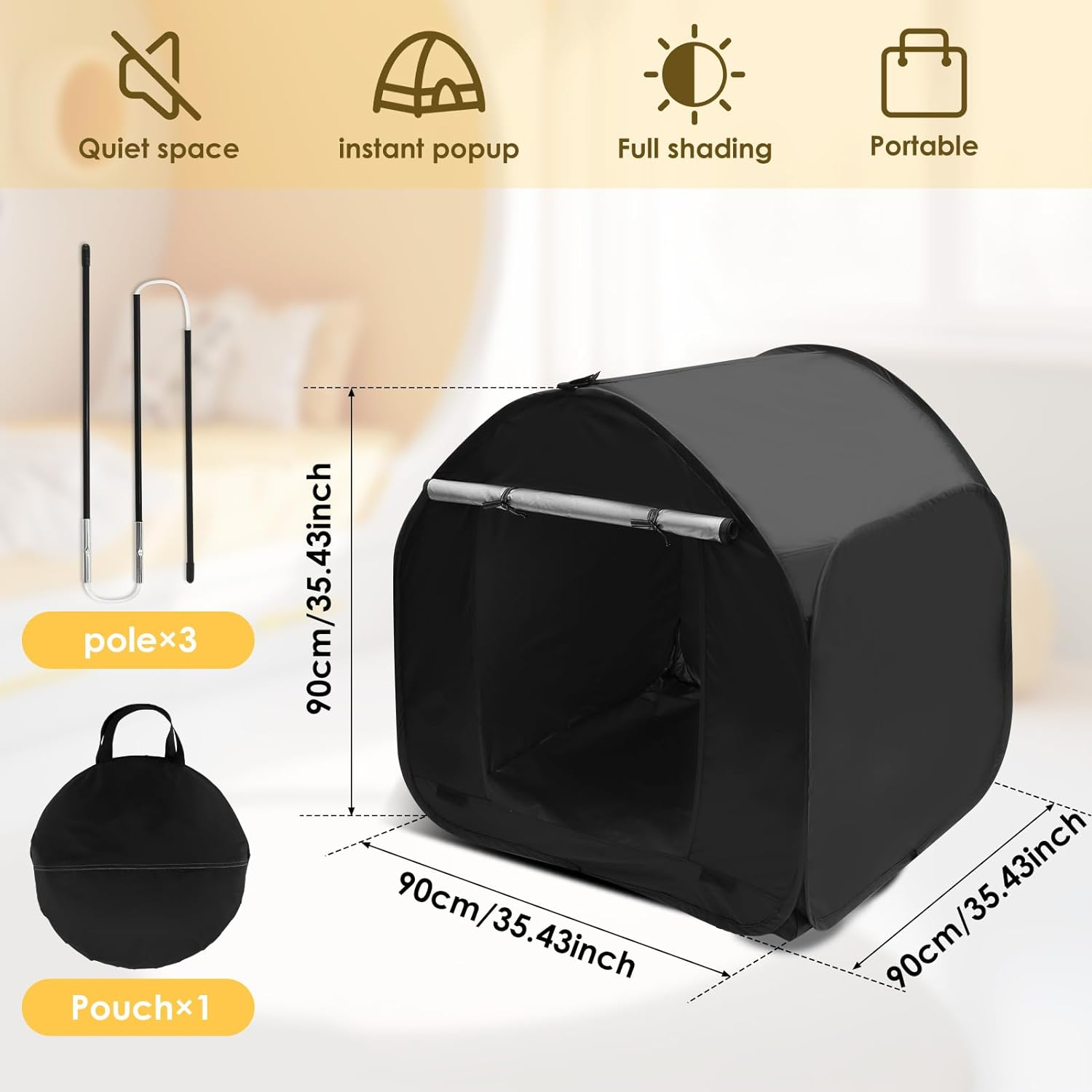 Portable Kids Sensory Tent Calm Corner Tent Foldable Pop up Tent Sensory Corner Blackout Sensory Play Tent Blackout Tent with Storage Bag for Autistic Children 35.4&times;35.4&times;35.4 Inch image number 5