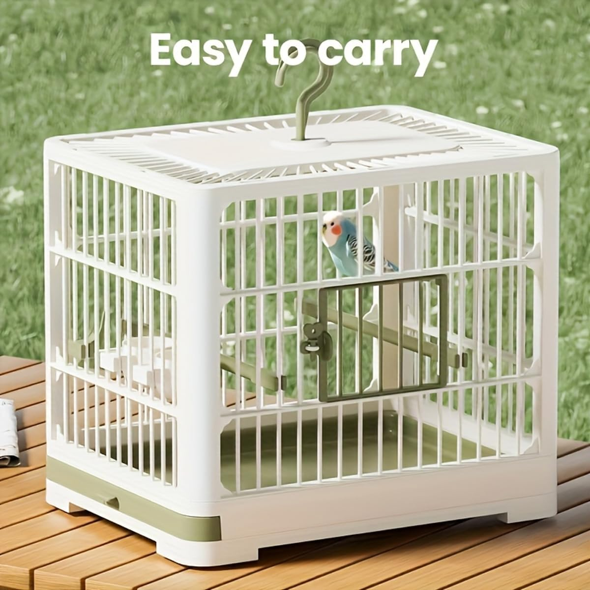 AIMALL Portable Bird Cage 11.81"X9.05"X10.23" ABS Parrot Carrier Cage with Feeder Perch Tray Lockable Door for Small Birds Parakeets Cockatiels Pigeons Travel Use image number 6