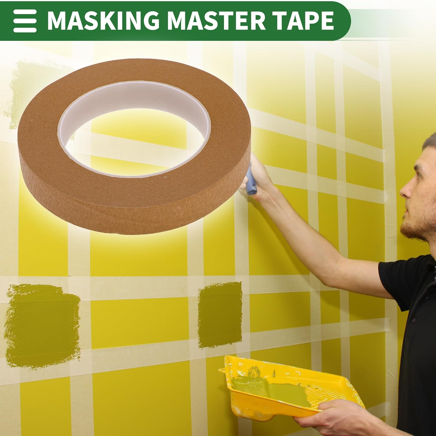 X AUTOHAUX Universal Painters Tape Masking Master Tape 5500X1.9X0.01Cm / 60.15 Yards X 0.75 Inches X 140Um Easy Removal Crepe Paper Brown 1 Pc image number 3
