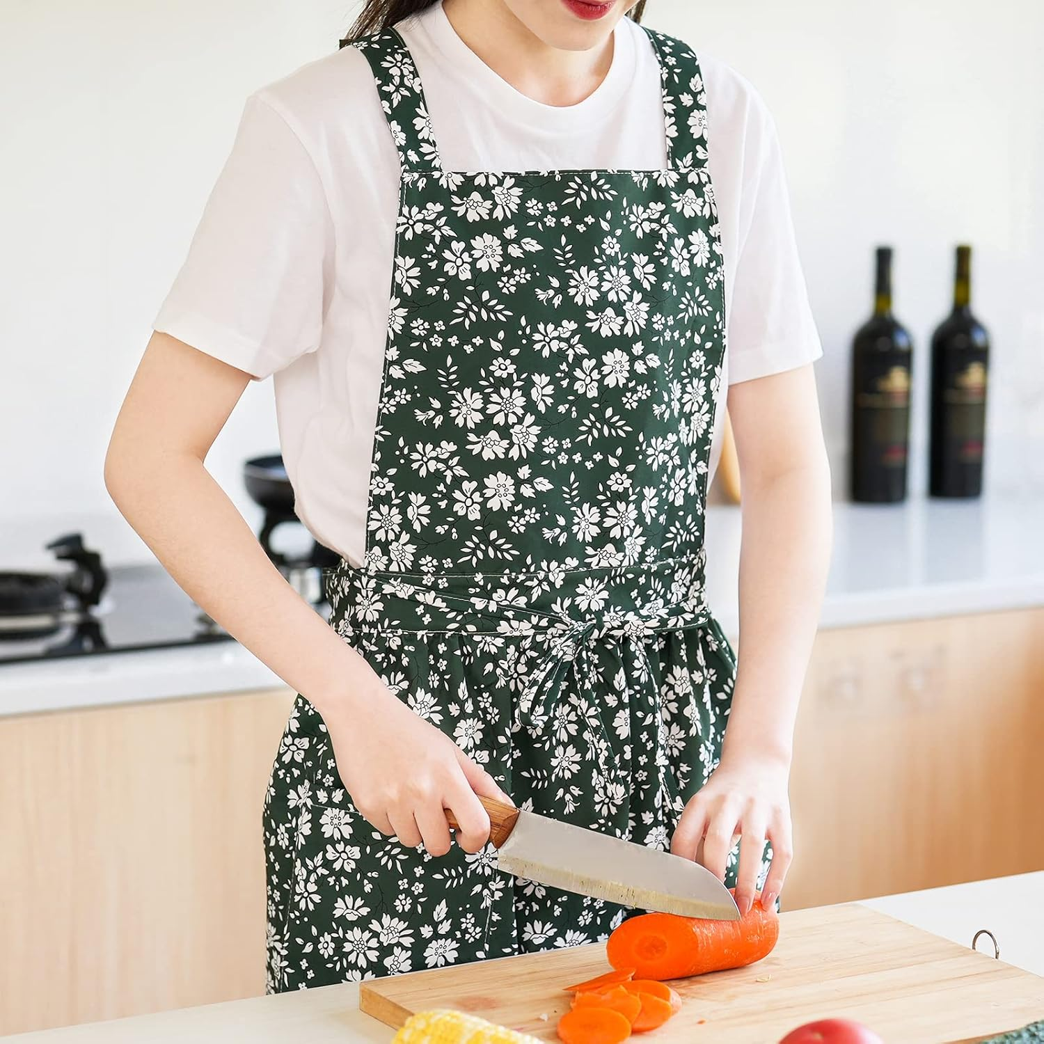 Vintage Pinafore Apron Dress for Women with Pockets Cute Floral Chef Aprons for Kitchen Cooking Baking Gardening