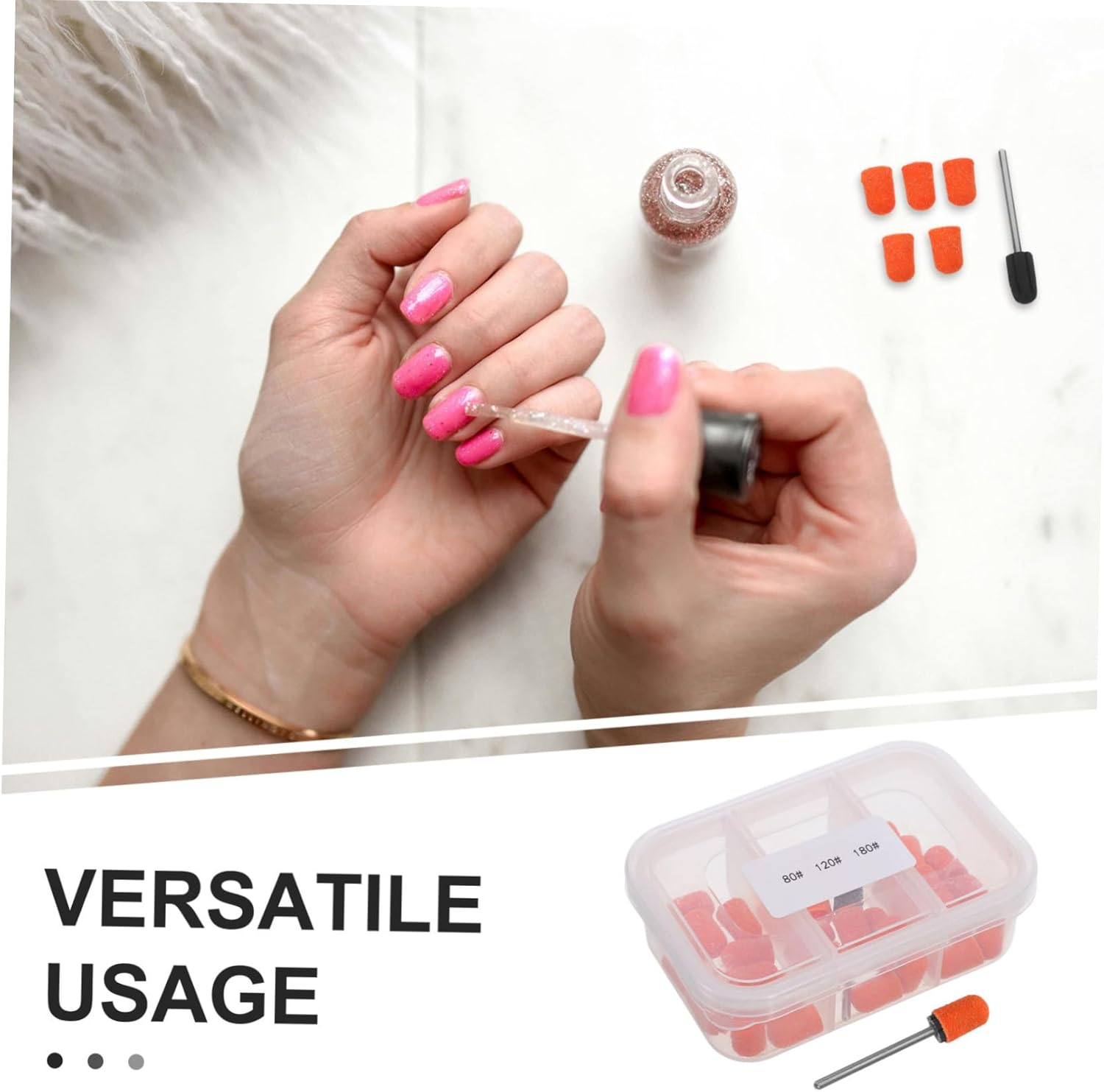 SAFIGLE 30 Sets Nail Files Sanding Belts Fine Grit Sanding Caps with Shaft for Manicure Pedicure Nail Sanding Tool Durable Portable Foot Care Home and Travel image number 2