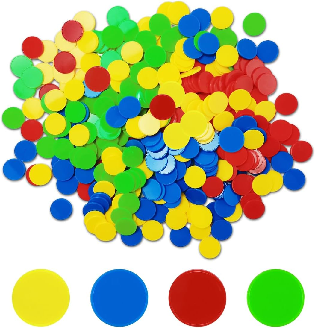 400 Pieces Plastic Poker Chips, 4 Colours 0.98 Inch Counting Chips for Children Game Math Counting Bingo Game Blank Plastic Counter for Children Reward image number 3