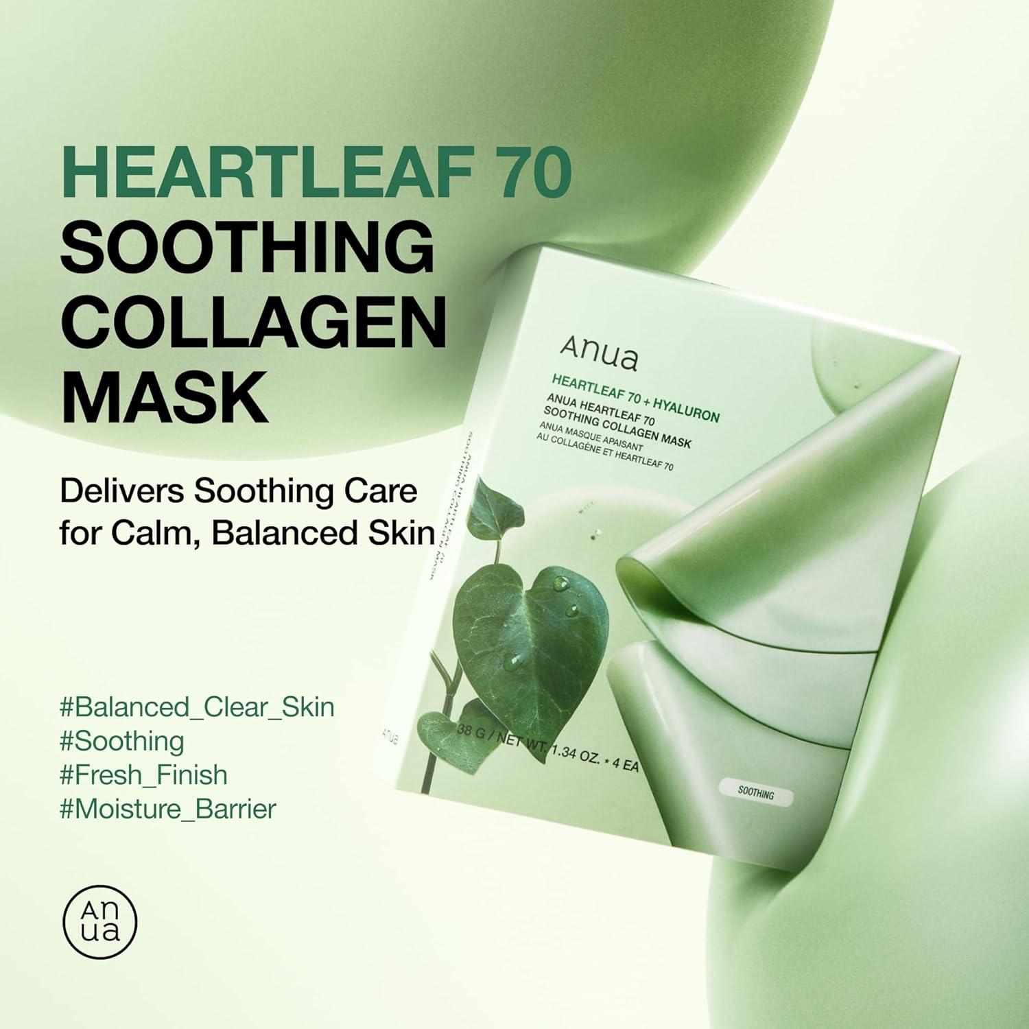 ANUA - Heartleaf 70 Soothing Collagen Mask 38G X 4 Mask image number 1
