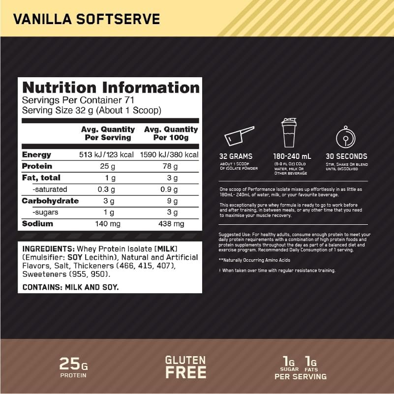 Optimum Nutrition Performance Isolate Vanilla Softserve 2.27 Kg image number 3