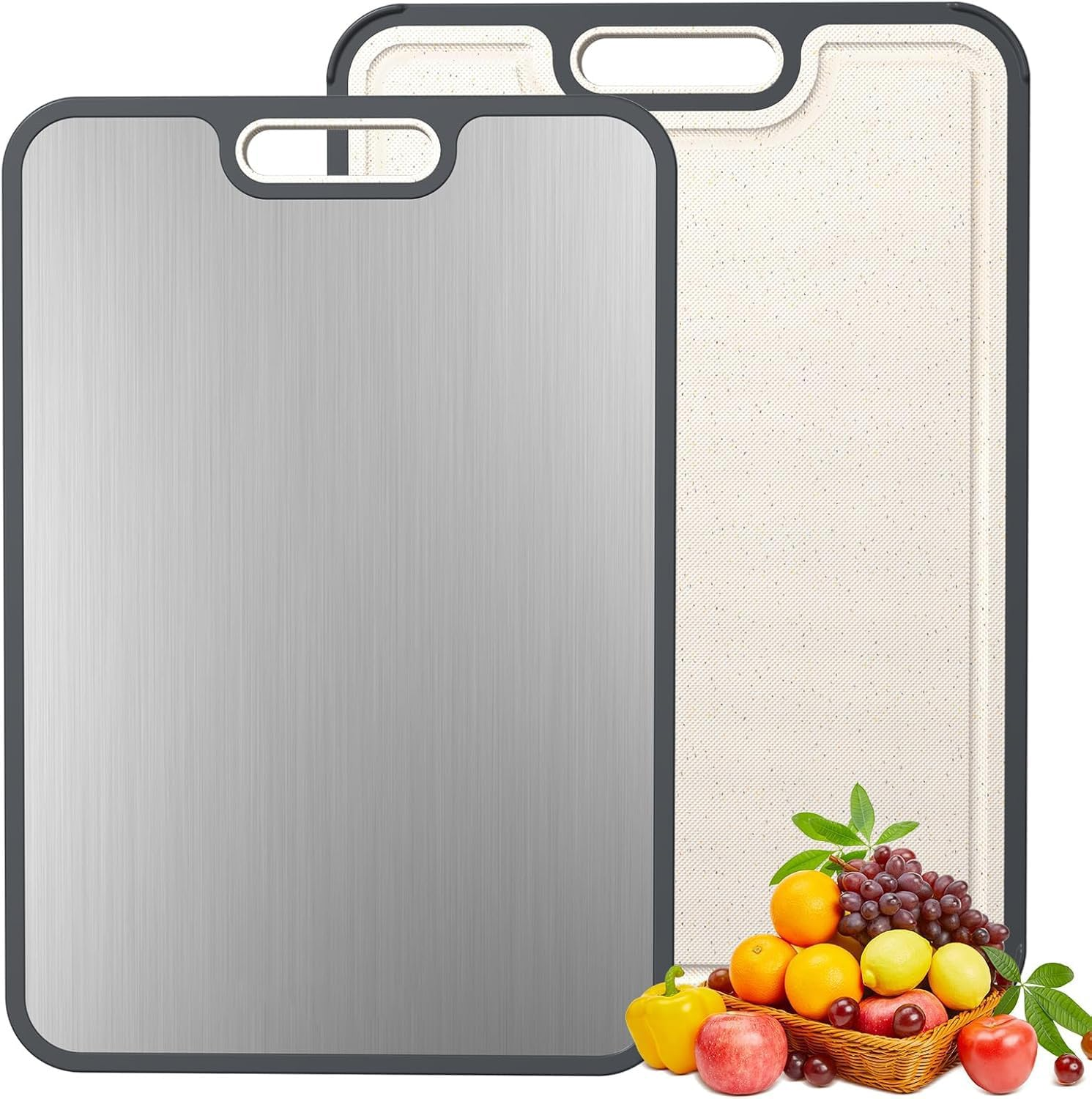 Titanium Cutting Board for Kitchen, 15&rdquo; Double Sided Cutting Board Pure Titanium and Wheat Straw PP for Meat & Veggie, Non-Slip