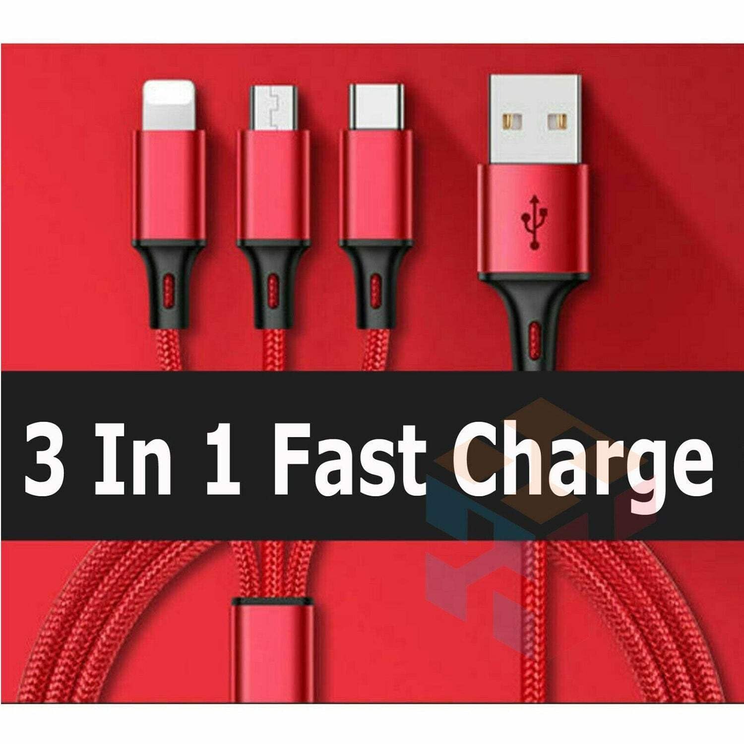 Salesbay Multi Charger 1.2M Cable 3In1 Fast Charging USB Universal Type-C Micro image number 6