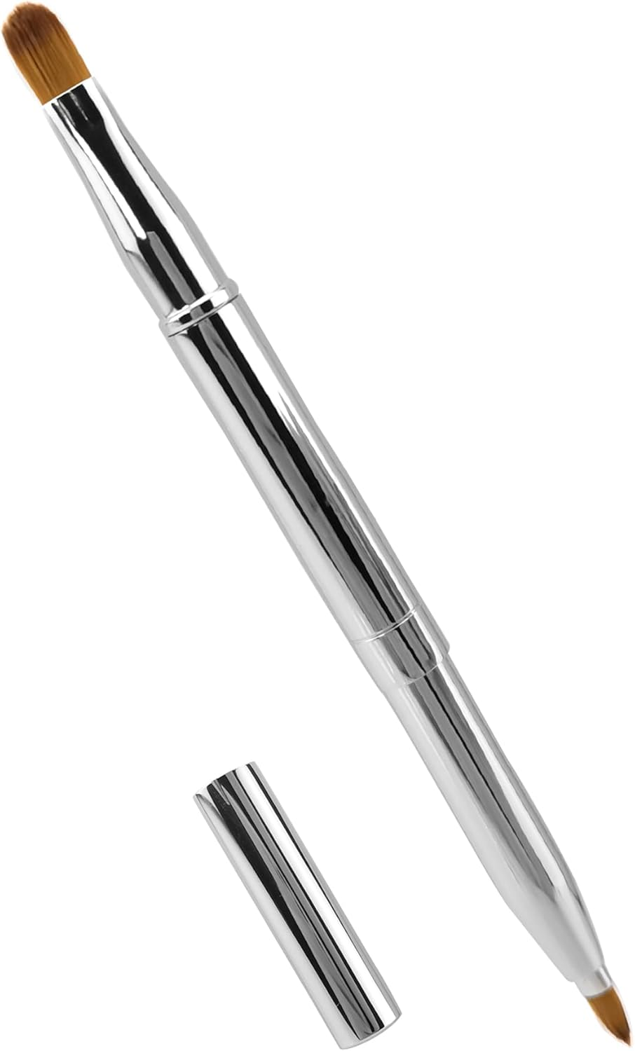 Double-Ended Lip Makeup Brush, Retractable Lip Brush for Lipstick, Lip Gloss, Eyeshadow (Silver) image number 1