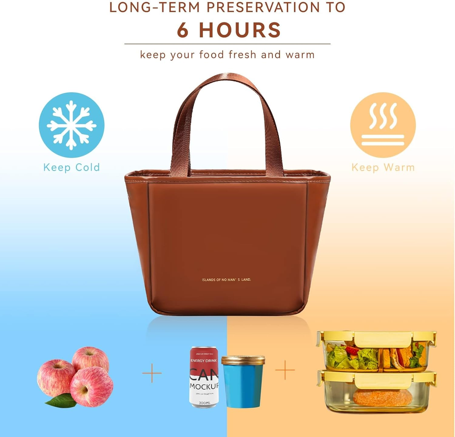 Lunch Bag for Women, 9.5L Insulated Lunch Bag,Pu Leather Lunch Bag, Waterproof and Leakproof,With Compartments,Widened Handles, Large Capacity and Foldable, Suitable for Office, School,Outdoor (Brown) image number 5