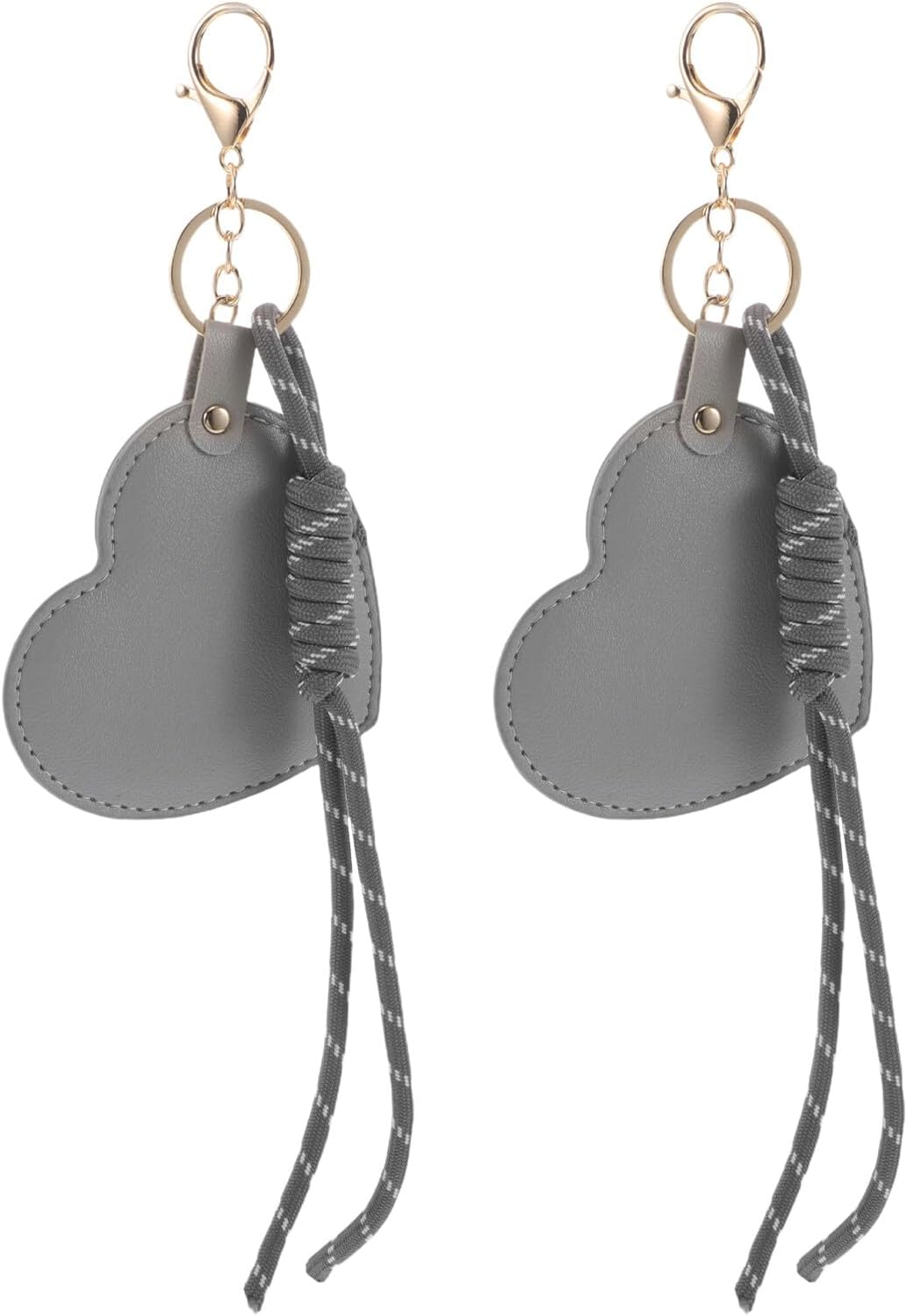 PATKAW 2Pcs Portable Mini Heart-Shaped Compact Makeup Mirrors with PU Leather Cover, Gray Travel Touch-Up Handheld Mirrors for Women&rsquo;S Purse and Keychain Accessories image number 5