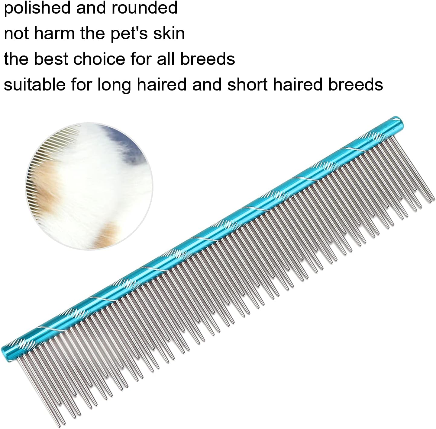 Pet Hair Removal Comb, Rugged Durable Reusable Comfortable Open Knot Comb with Stainless Steel Teeth, Metal Dog Comb Professional Dog Grooming Tools for Cats Dogs (Blue) image number 1