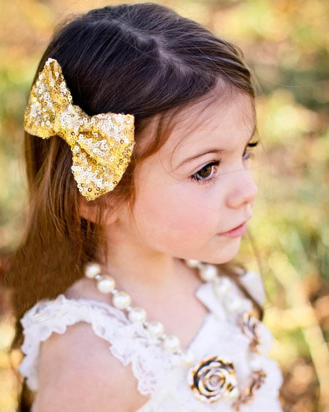 12 Pieces Sequin Bows for Girls 4.7" Large Cheer Hair Bow with Alligator Clips Hair Accessories for Kids Toddler Cheerleaders Teen Girls College Sports (Gold) - Gold,Silver image number 6