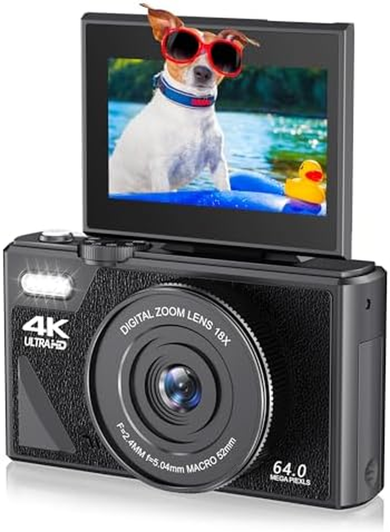 5K Vlogging Camera for Youtube, 75MP Digital Camera for Photography and Video with 3In Flip Screen, 18X Digital Zoom Compact Cameras, Portable Auto Focus 5K Cameras for Teens