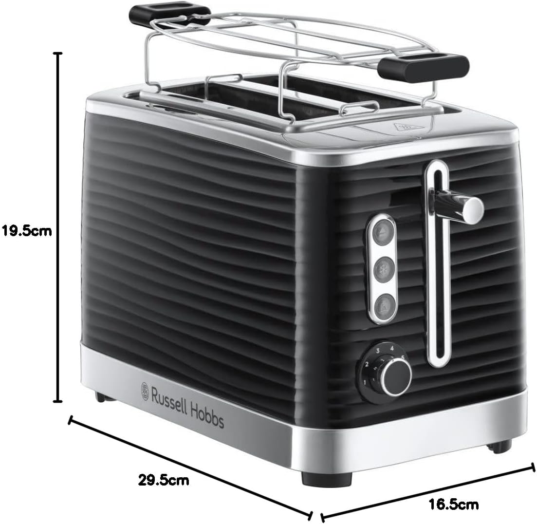 Russell Hobbs Inspire 24371-56 Toaster [For 2 Slices] Black with High-Quality High Gloss Structure (Extra Wide Toast Slots, Including Bun Attachment, 6 Browning Levels + Defrost & Reheat Function) image number 1