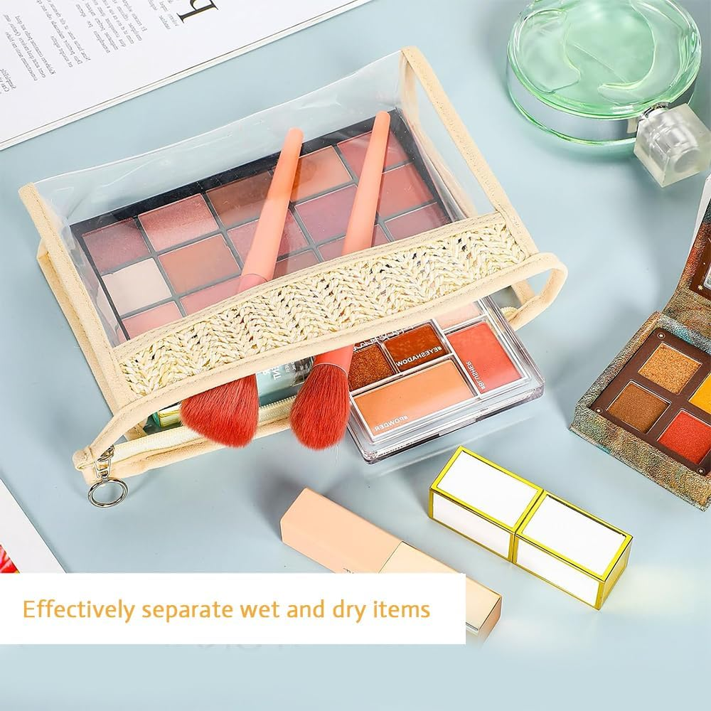 6 Pieces Transparent Makeup Bag, Splicing Waterproof Transparent Makeup Bag with Zipper, Travel Portable Toiletry Storage Bag, Fashion Storage Bag (Beige)