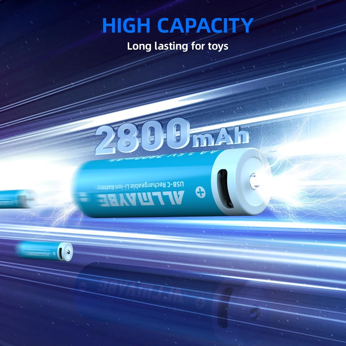 4-Pack Rechargeable 1.5V Lithium AA 2800Mah Batteries,Over 1200 Cycles,4-In-1 USB-A to USB-C Charging Cable image number 3