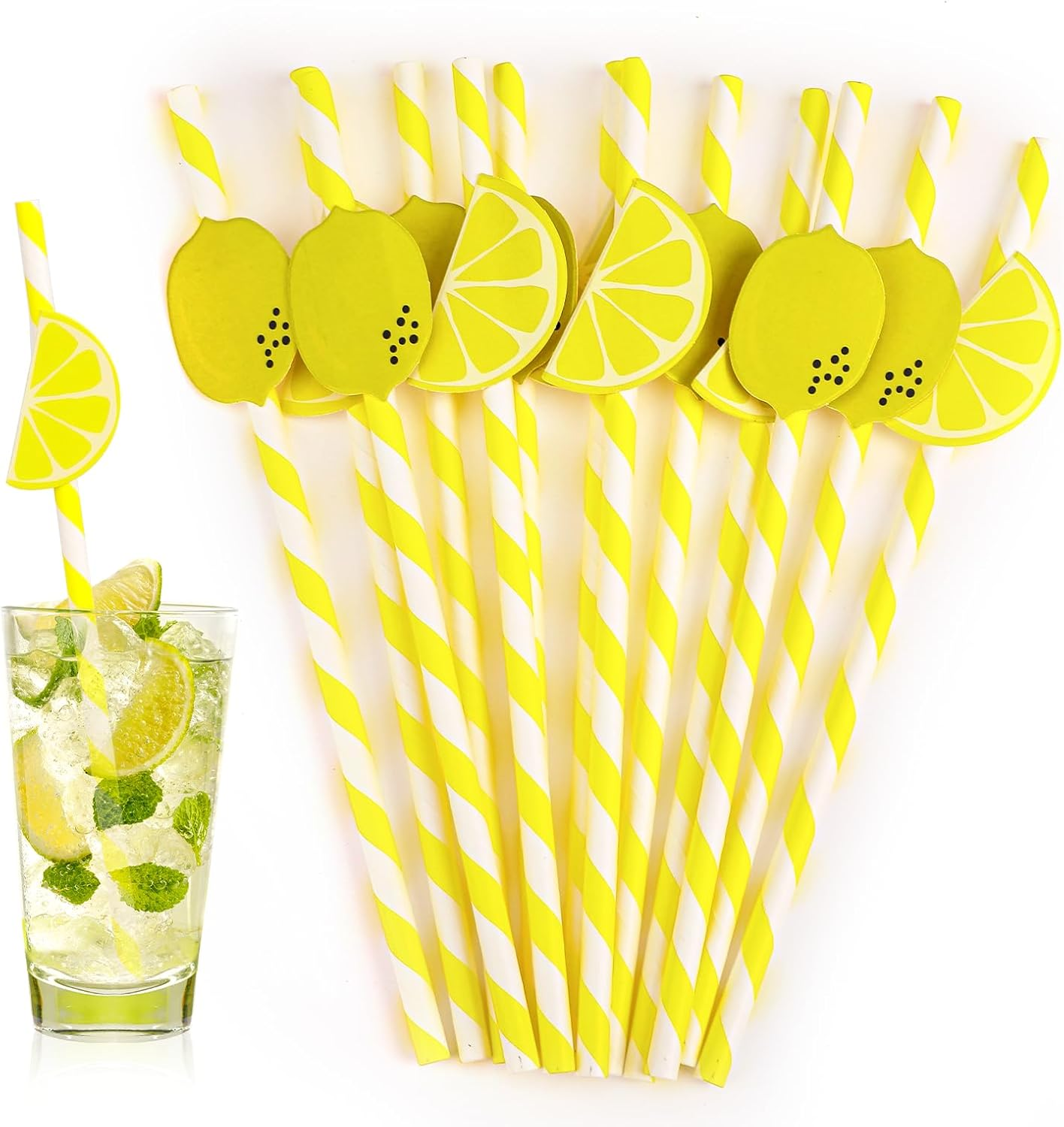 Pack of 20 Lemon Decorative Paper Straws, Paper Cocktail Straws, Disposable Biodegradable Natural Paper Drinking Straws for Christmas, Celebration Parties, Wedding, Cocktail image number 5