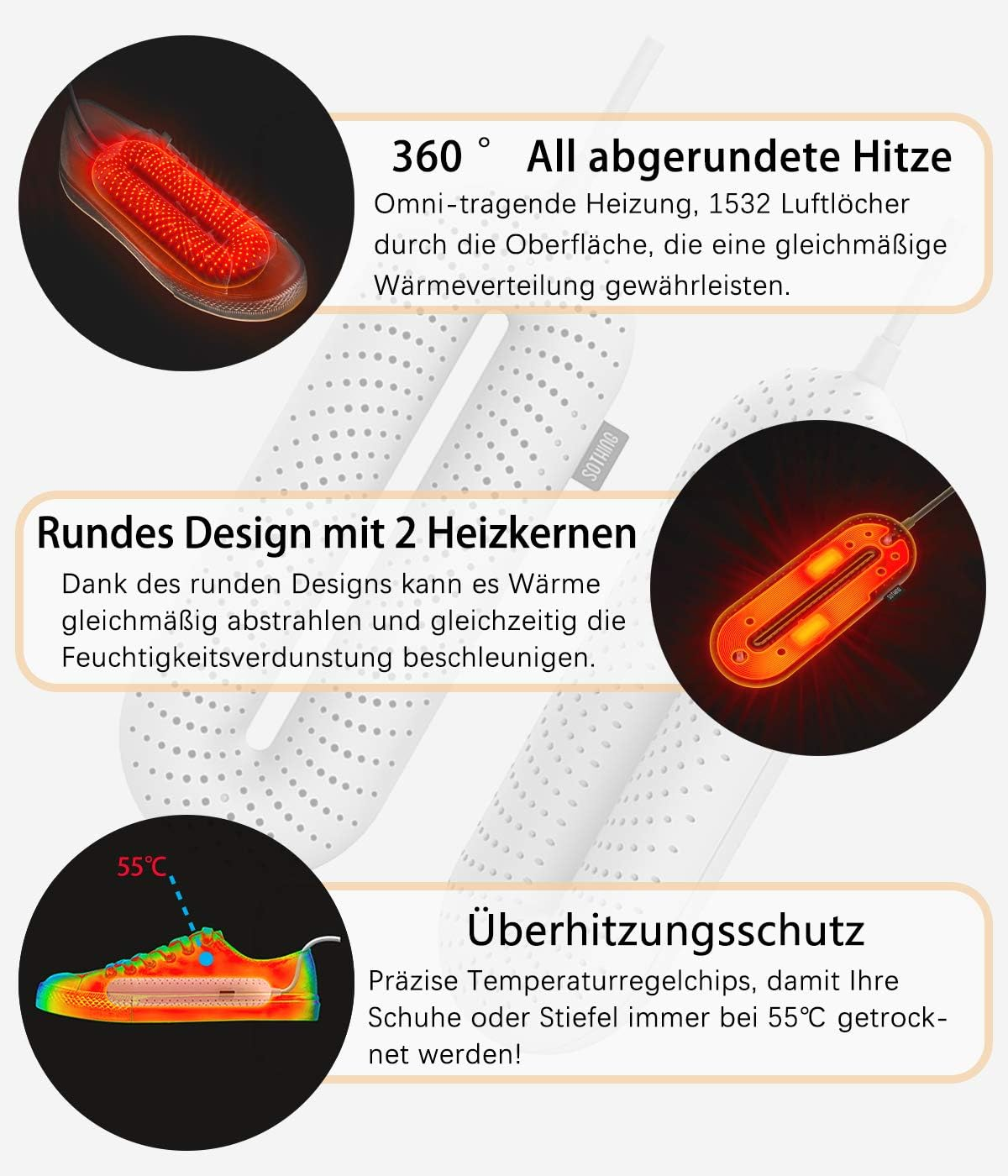 Snowpea Electric Shoe Dryer, Boot Dryer, Shoe and Boot Warmer, Sweaty Shoes to Dry and Eliminate Odours, Auto Turn off - EU Plug image number 2