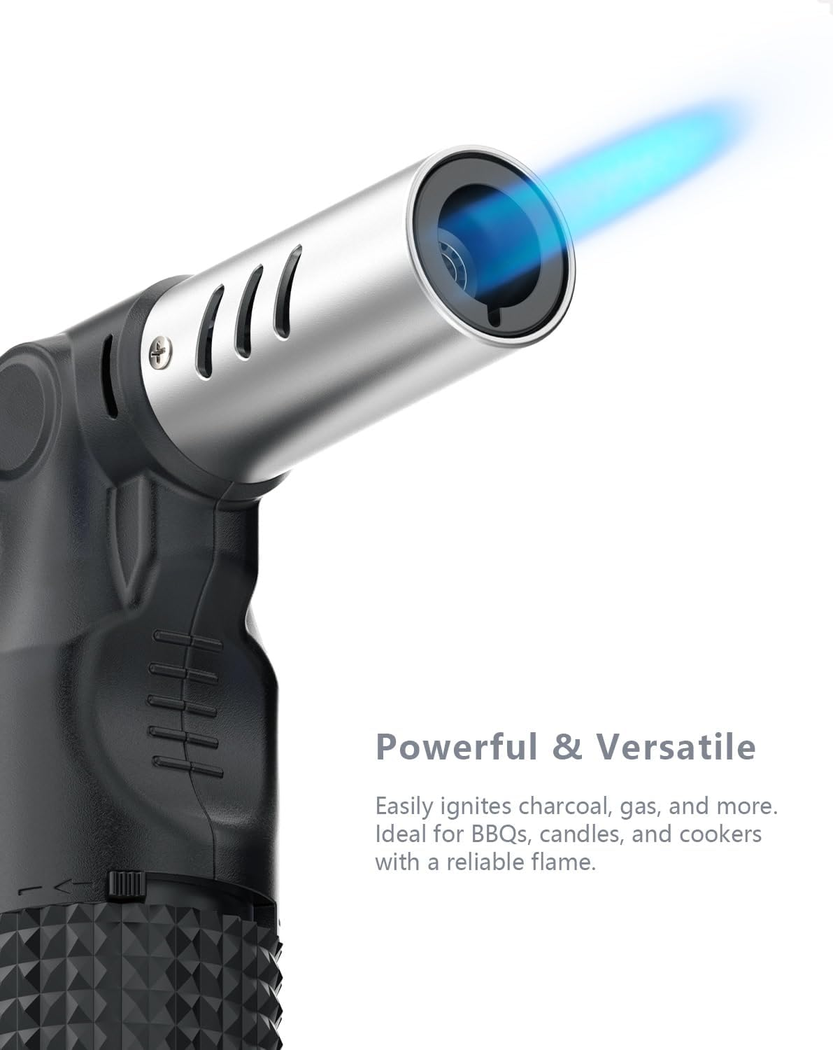 Torch Lighters, 2 Pack Adjustable Jet Flame Portable Butane Windproof Refillable Gas Lighter for Candle, Grill, BBQ, Fireworks (Not Included)