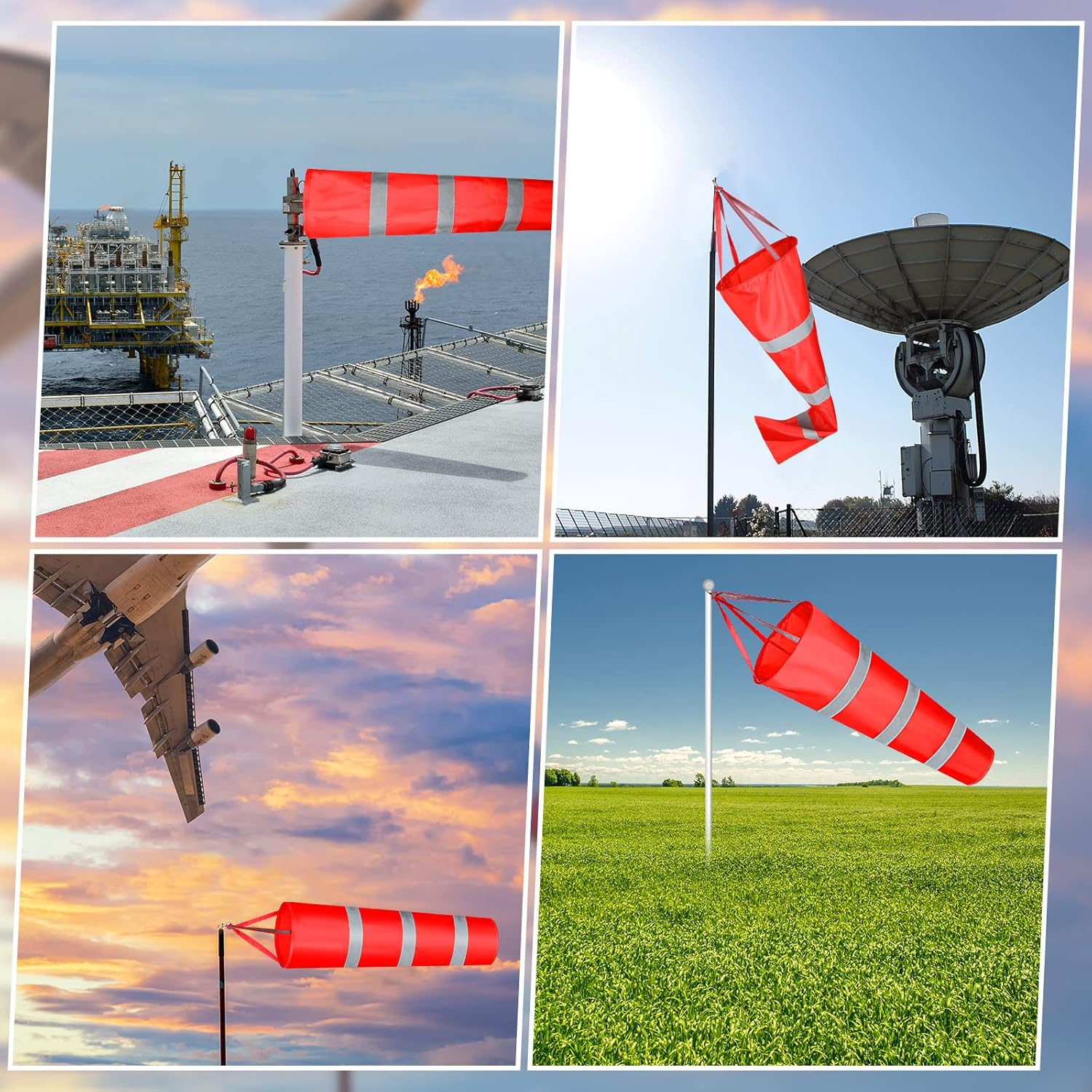 2 Pcs Airport Windsocks Measurement Sock Bag with Reflective Belt Oxford Fabric Ripstop Wind Sock Wind Direction Indicator Windsocks Outdoor Aviation Flag for Airport Farm, 31.5 Inch, 39 Inch(Red)