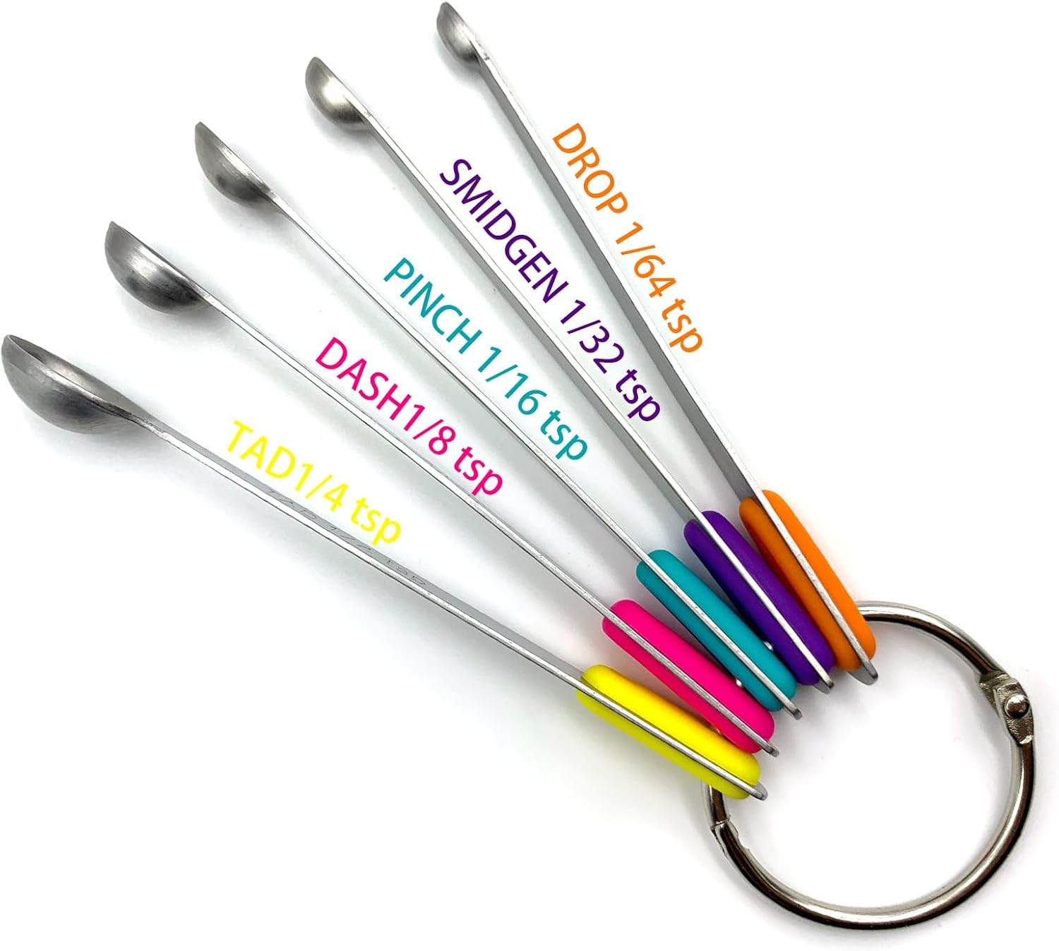 EYBDYB Stainless Steel Mini Measuring Spoons Set of 5 &ndash; Precise Teaspoon Measuring Tools 1/64, 1/32, 1/16, 1/8, 1/4 Tsp &ndash; Small Spice Measuring Spoons with Silicone Grip Handles & Storage Ring image number 5