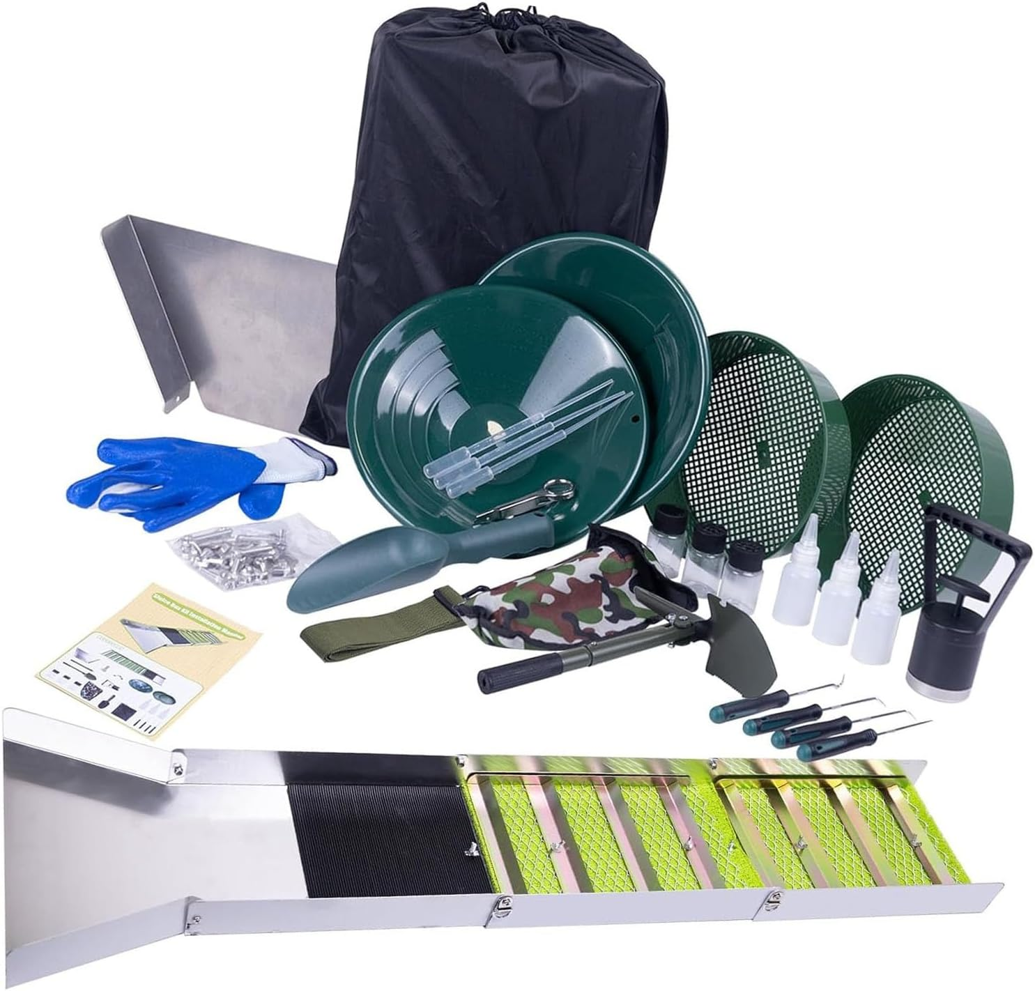 Bewinner 50 Inch Gold Panning Sluice Box Kit with Accessories, Lightweight Aluminum Alloy Prospecting Tool for River Creek Mining, Portable Foldable Backpack Design image number 1