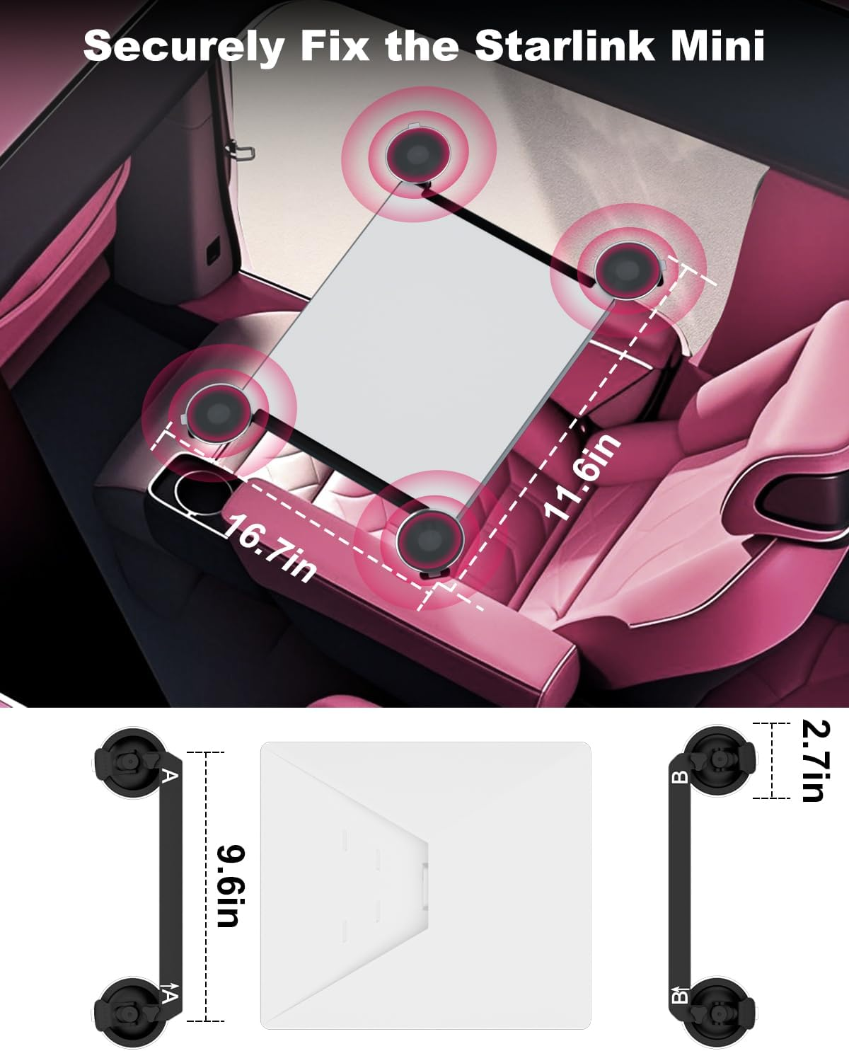 Mwin Starlink Mini Suction Cup Mount - Roof Rack Bracket for Starlink Mini Accessories for Windows and Sunroofs Compatible with Cars, Caravans, Boats and Trucks image number 5