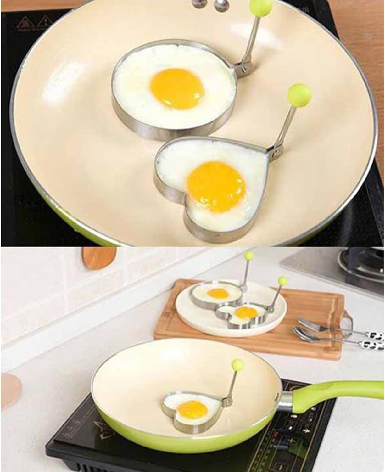 Frying Egg Ring,8 Shape Molds Kitchen Gadget with Brush - Kitchen Egg Shaper Rings - for Hamburger Salad Sandwich Pancake Omelette image number 4