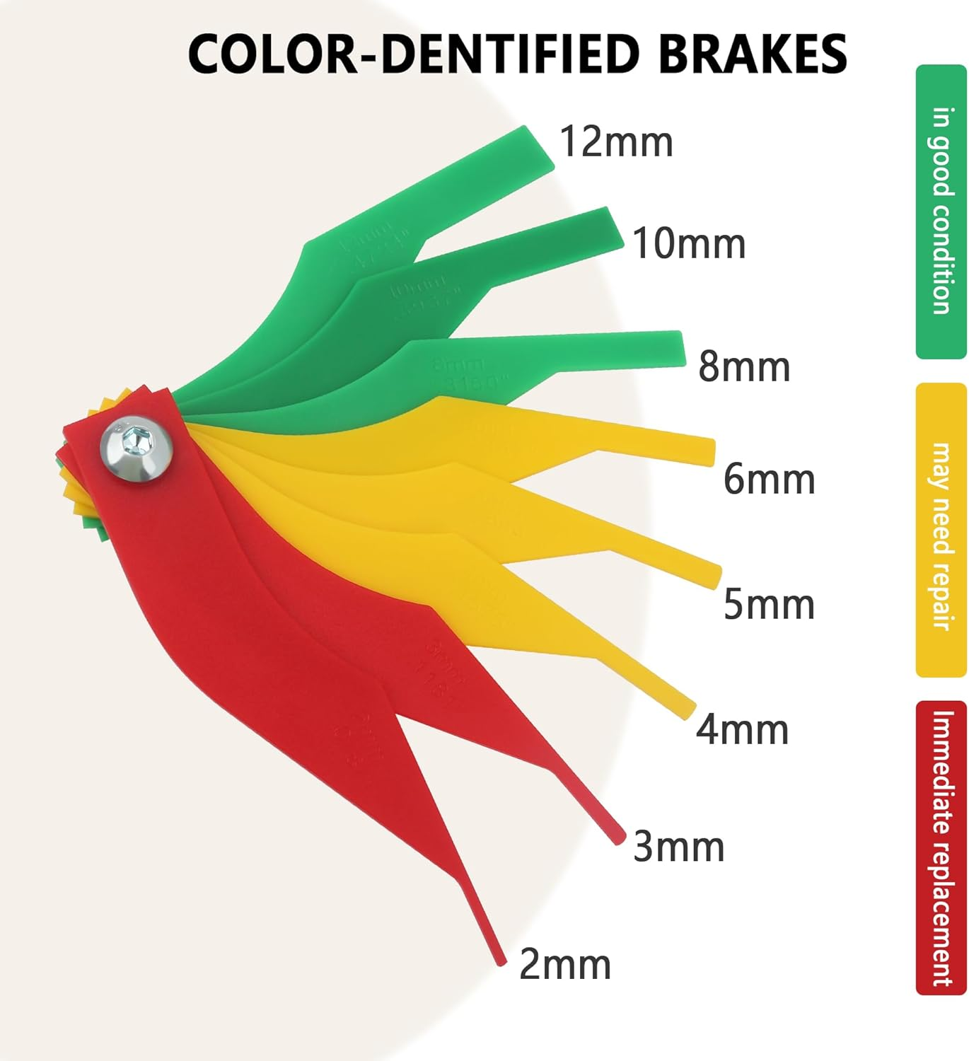 8PCS Brake Pad Measuring Tool,Color Coded Brake Pad Gauge with Metric & SAE Size,Durable Nylon Brake Pad Thickness Gauge Automotive Tool for Quickly Measure Disc & Drum Brake Pad