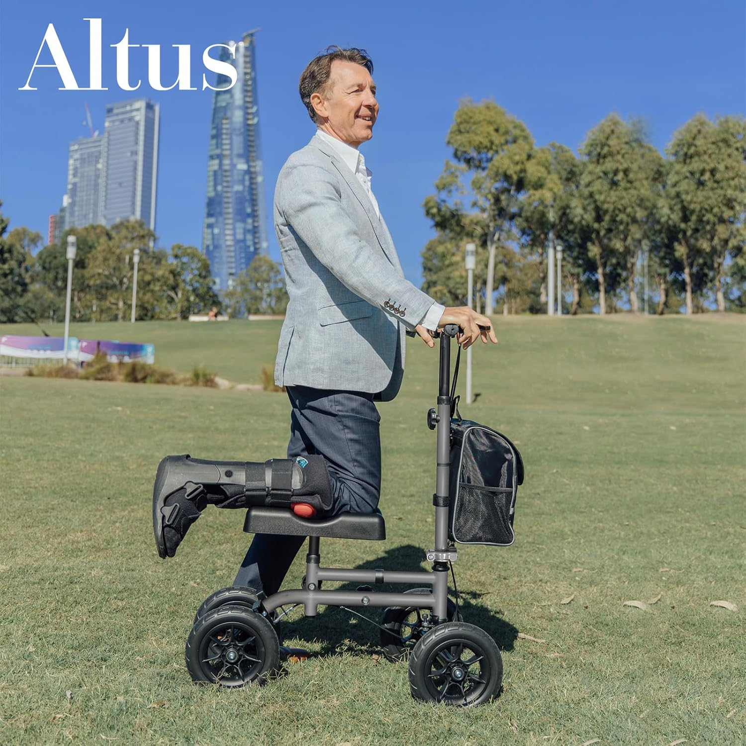 Altus All Terrain Knee Walker Scooter with 10-Inch Wheels Injury Mobility Aid Crutches Alternative Titanium