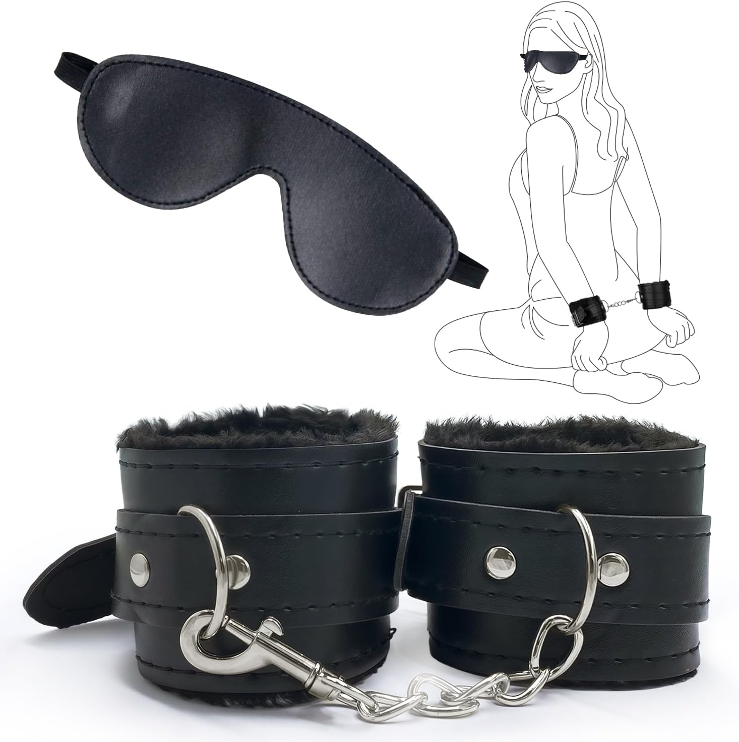 Adjustable Handcuffs Ankle Bracelets,Restraint Set Toy Eco Friendly Gift, Training Bed Set