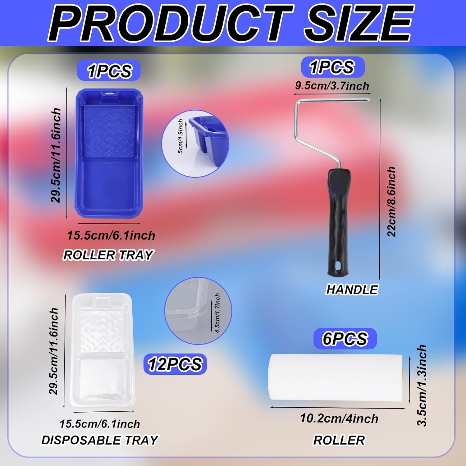 20Pcs Paint Roller Tray Set, Includes 4In Mini Rollers Disposable Liners Paint Tray Ergonomic Handle Ideal for Home Renovation Trim Cabinets & Touch Ups image number 1