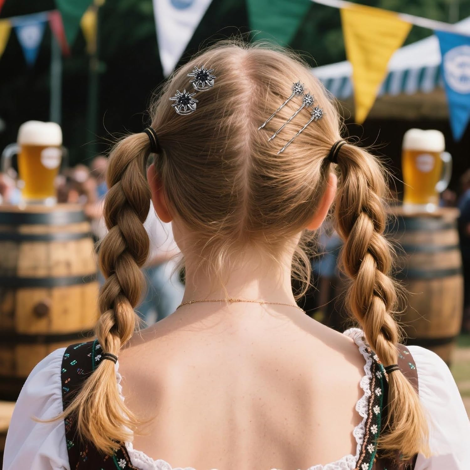 Set of 5 Traditional Rhinestone Edelweiss Hair Accessories, Silver, Hair Clips, Rhinestone Edelweiss Set of 6, Elegant Wavy Shape Hair Clips, Spring Clips for Bavarian Beer Festival, Dirndl Jewellery image number 3