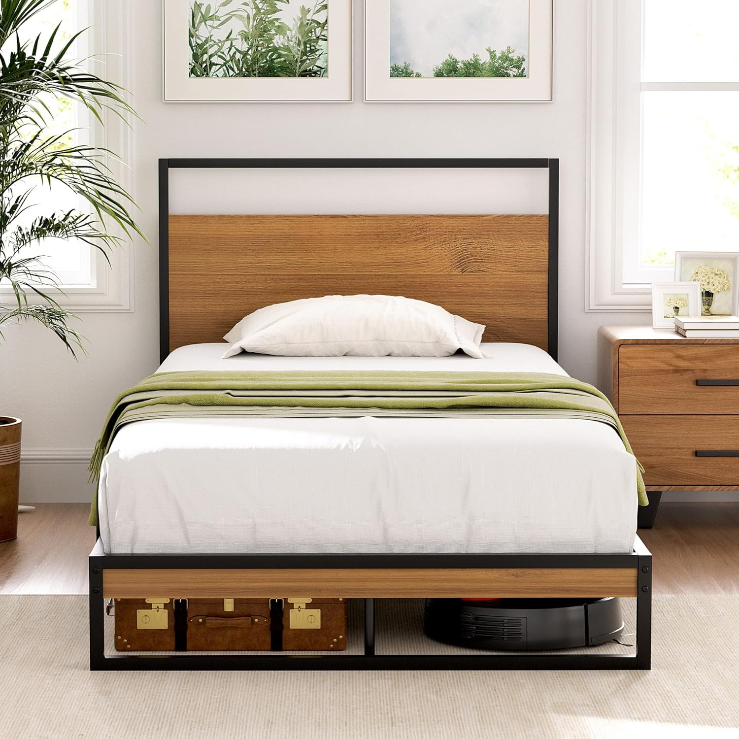 Artiss King Single Bed Frame Metal Bed Base with Headboard Metal Slats,Under Bed Storage Home Bedroom Furniture Black