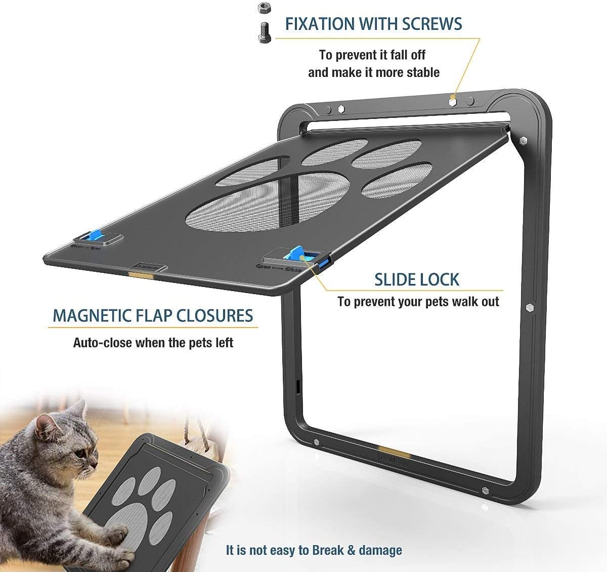 Pet Screen Door Protector Dogs Sliding Screen Magnetic Flap Screen with Locking Function Sturdy Screen Door for Small/Medium Dog Cat Automatic Lockable Dog Door image number 6