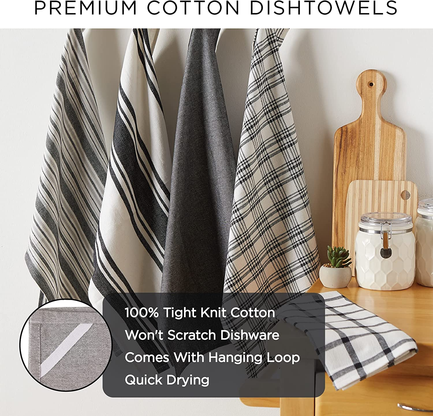 DII Assorted Woven Kitchen Set, Dishtowel, 18X28, Dishcloth, 13X13, Stone, 5 Piece - Dark Green image number 5